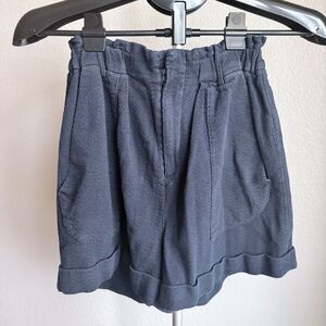 FRNCH Paris Pleated Stretch Cotton Shorts High-Rise Paperbag Waist Cuffed Hem S